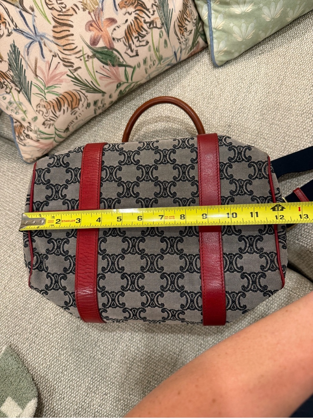 Vintage Celine Macadam Triomphe Boston Bag — Navy Blue & Red - Picture 13 of 16